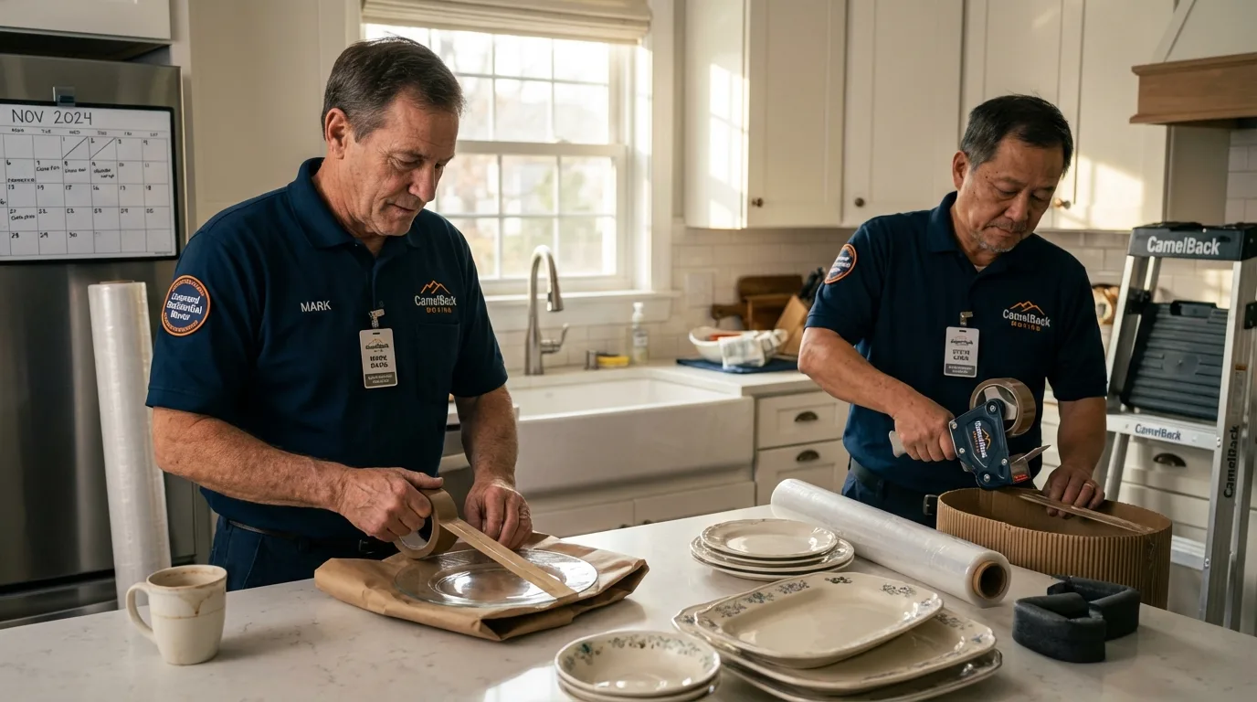 Professional crew packing kitchen dishware in Ashland, MO
